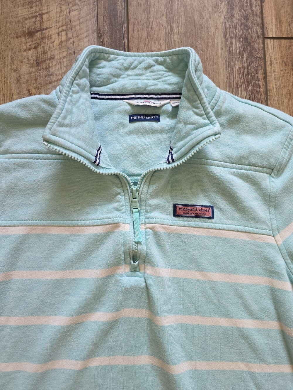 Vineyard Vines - Striped Fleece Shep Shirt Quarter Zip Pullover - M - Mint Green